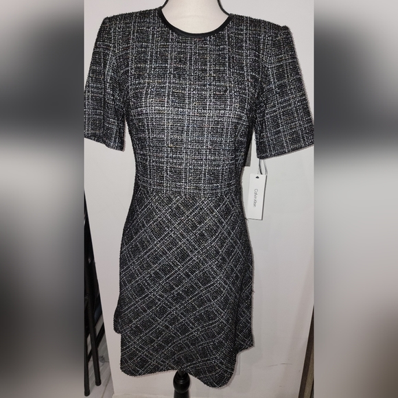 Calvin Klein Dresses & Skirts - Calvin Klein Tweed Black Short Sleeve Dress